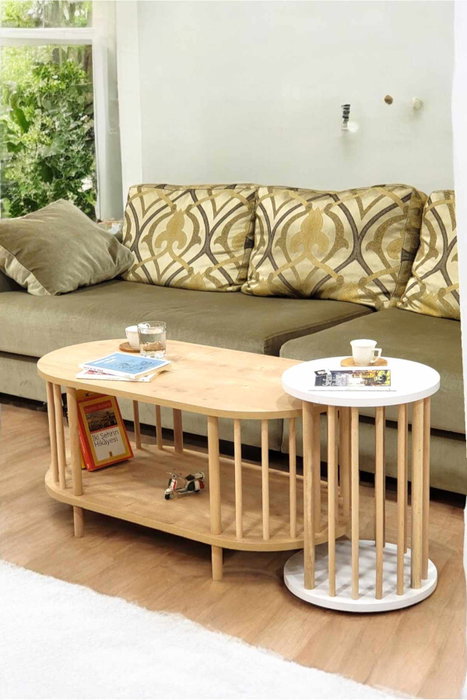 Hanah Home Peka111-125 Juego de mesas de café Roble Zafiro y Blanco Hanah Home Peka111-125 Juego de mesas de café Roble Zafiro y Blanco